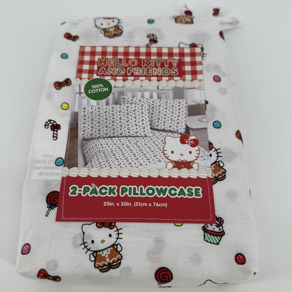 Set/2 HELLO KITTY‎ GINGERBREAD CHRISTMAS Cotton Standard Pillowcases NEW